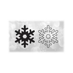 holiday clipart: simple easy christmas or winter snowflake silhouette in black solid and outline - digital download format svg & png