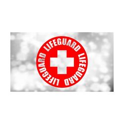 medical clipart: large bold red cross or plus with words 'lifeguard' curved around it for swimming pools - digital download svg png dxf pdf