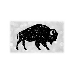 animal clipart: simple distressed or grunge black solid buffalo or bison silhouette - change the color yourself - digital download svg & png