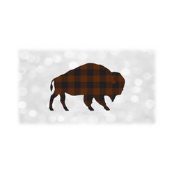 animal clipart: simple buffalo or bison silhouette with layered black over brown buffalo plaid pattern - digital download svg png dxf pdf
