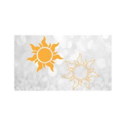 nature clipart: yellow golden sun / sunshine silhouette solid and outline - similar to 'rapunzel' design - digital download svg png dxf pdf