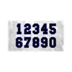 Sports: Jersey Number Templates Grouped on ONE Single Sheet - Black with Blue Inline Layer Digital Download SVG - Not Installable Font File