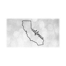 geography clipart: silhouette and simple outline of the state of california, usa labelled in black script style - digital download svg & png