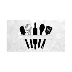 Shape Clipart: Split Name Frame W/ Silhouettes Of Whisk, Rolling Pin, Spoon, Spatula Utensils For Kitchen - Digital Download Svg Png Dxf Pdf