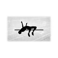sports clipart: black track and field high jump event silhouette w/ male jumper jumping over bar in high jump pit - digital download svg/png