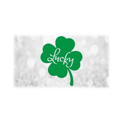 flower/nature clipart: green solid four-leaf clover / shamrock with 'lucky' cutout - irish, saint patrick's day - digital download svg & png