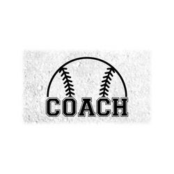 sports clipart: half softball silhouette outline w/ word 'coach' in bold outlined college style for coaches - digital download svg & png