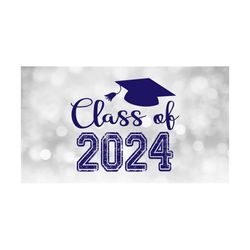 Educational Clipart: Words 'Class of 2024' in Distressed/Gunge College and Script Style w/ Graduation Cap - Digital Download svg png dxf pdf