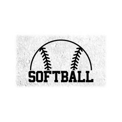 sports clipart: half softball silhouette outline w/ word 'softball' in bold collegiate font for players - digital download svg png dxf pdf