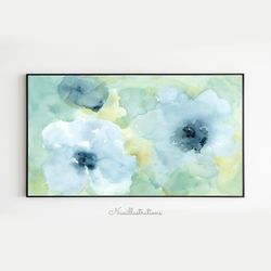 samsung frame tv abstract flower watercolor, pastel blue green floral downloadable, digital download art