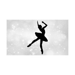 sports clipart: black ballerina silhouette in leaning back ballet dance pose, wearing ballet suit with tutu - digital download svg & png