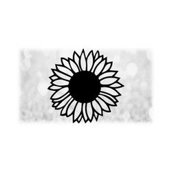 flower/nature clipart: simple sunflower silhouette outline with black center and clear petals - flower design - digital download svg & png