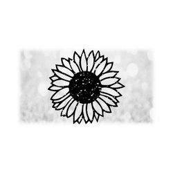 flower/nature clipart: distressed or grunge sunflower silhouette outline with black center and clear petals - digital download svg & png