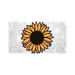 nature clipart: simple sunflower flower silhouette outline in dark brown center / yellow petals - flower design - digital download svg & png