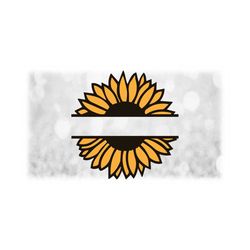flower/nature clipart: split sunflower silhouette outline name frame in dark brown center / yellow petals - digital download svg & png
