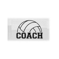 sports clipart: black bold half volleyball silhouette outline with word 'coach' in outlines college type style - digital download svg & png