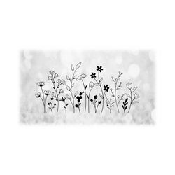 flower/nature clipart: simple, thin black silhouette outlines of 15 wildflowers on a single sheet - digital downloads in svg png dxf pdf