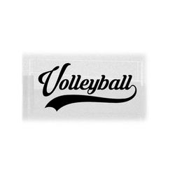 sports clipart: black word 'volleyball' in fancy decorative type lettering with baseball style swoosh underline - digital download svg & png