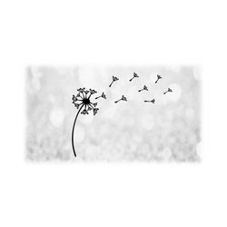 nature clipart: black dried dandelion flower with seeds blowing off and into the wind on transparent background - digital download svg & png