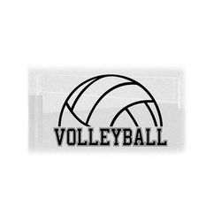 sports clipart: black bold half volleyball silhouette outline with word 'volleyball' in college type style - digital download svg & png