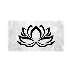 nature clipart: black lotus flower or water lily with decorative leaves for spiritual or yoga theme - digital download svg png dxf pdf