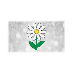 flower/nature clipart: simple easy black doodle daisy silhouette outline w/ yellow/white petals and green stem - digital download svg & png