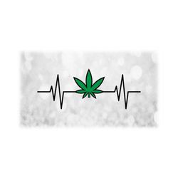 nature clipart: black and green marijuana leaf in electrocardiogram, ekg, heartbeat , heart rate with weed, pot - digital download svg & png