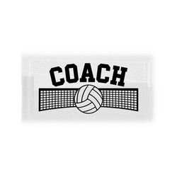 sports clipart: black word 'volleyball' with net and large volleyball outline and collegiate word 'coach' - digital download svg png dxf pdf