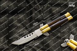 d2 tool steel filipino balisongs butterfly stainless steel brass with walnut wood inserts knives world class knives