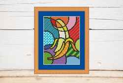 banana cross stitch pattern tropical fruit funny kitchen decor cute cross stitch digital format pdf