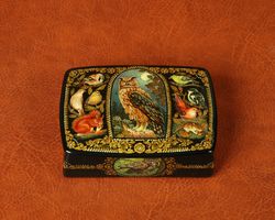 animals lacquer jewelry box hand-painted wildlife miniature art