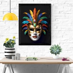 brazilian rio carnival mask printable wall art, traditional brazilian rio carnival mask design5