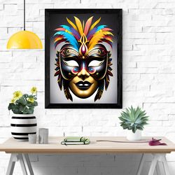 brazilian rio carnival mask printable wall art, traditional brazilian rio carnival mask design6