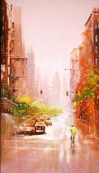 oil painting "after rain" original oil painting on canvas, modern new york painting by "walperion paintings"