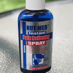 nut-med pain relief spray and cream aches and pains. made in grenada