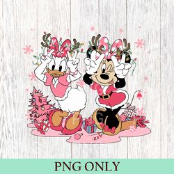 vintage minnie daisy christmas png, retro disney christmas png, disney christmas friends png, disneyland christmas png