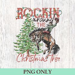 rockin' around the christmas tree png, vintage christmas western png, cowboy christmas png, christmas gifts cowboy png