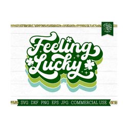 feeling lucky st patricks day svg cut file, shamrock svg, retro quote, trendy st pattys day design, st patricks sublimation png download