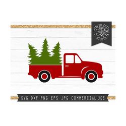 vintage christmas truck svg, red truck cut file, christmas trees svg, farmhouse sign svg, rustic holiday winter, red truck holiday clipart
