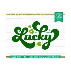 lucky svg st patricks day irish cut file for cricut silhouette, retro lettering, vintage saying for spring, happy go lucky, shamrock heart