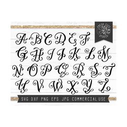 fancy monogram letters svg cut files for cricut, fancy alphabet for personalization, letters dxf, instant download silhouette files svg png