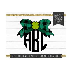 st patrick's day svg cut file, shamrock monogram svg, plaid shamrock svg, bow svg, bow monogram, st patricks day monogram svg, irish svg dxf