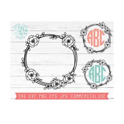 monogram frame svg, flower frame svg, flower monogram frame svg flower wreath cutting files, cut files for silhouette, cricut cuttable svg