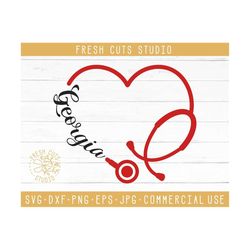 georgia nursing svg stethoscope instant download design, georgia football nurse premed vet tech svg, heart stethoscope svg cricut silhouette