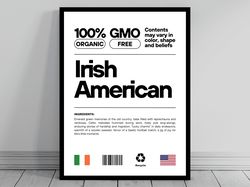 irish american unity flag poster  mid century modern  american melting pot  rustic charming irish humor  us patriotic wa