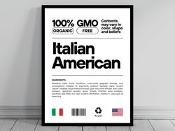 italian american unity flag poster  mid century modern  american melting pot  rustic charming italian humor  us patrioti