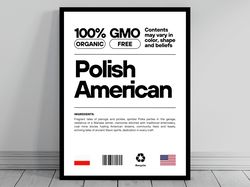 polish american unity flag poster  mid century modern  american melting pot  rustic charming polish humor  us patriotic