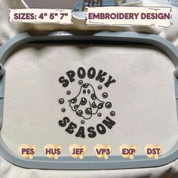 spooky season embroidery design, happy halloween embroidery, halloween embroidery designs, retro halloween design