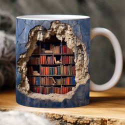 3d book mug wrap, 11oz and 15 oz mug design, 3d bookshelf mug sublimation, 3d mug wrap, 11oz mug png, 15oz mug png book