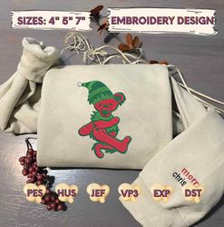 christmas embroidery designs, grateful dead dancing christmas bear embroidery, trending embroidery designs, christmas embroidered